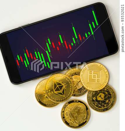 Green profit graph bull market on crypto currency on mobile phone 93532021