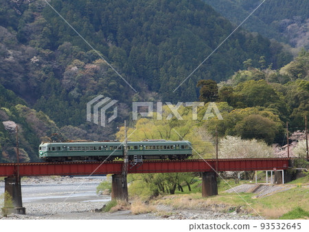 A train passing the Oigawa No. 1 Bridge on the Oigawa Railway 93532645
