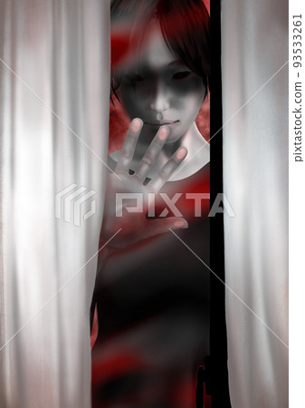 A girl whose face is a shadow peeking out of the window A girl whose face is a shadow peeking out of the window 93533261