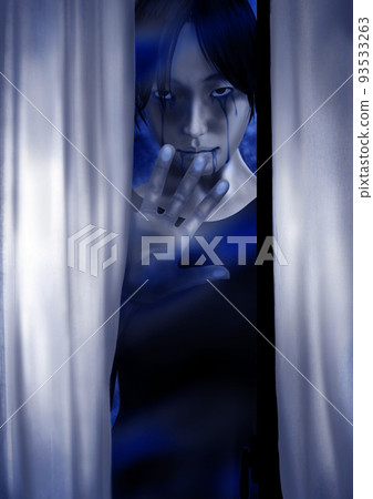 A girl who glares at me from outside the window, vomits blood and sheds tears of blood, blue A girl who glares at me from outside the window, vomits blood and sheds tears of blood, blue 93533263