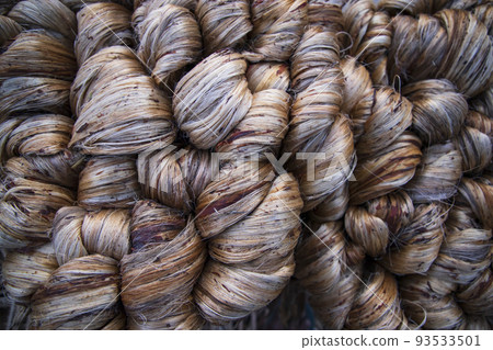 Thick Golden bundle of Wet raw jute fiber Texture Background 93533501