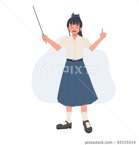 Asian student in school uniform. Thai student girl is holding a pointer and start explaining. education presentation concept. vector illustration Asian student in school uniform. Thai student girl is holding a pointer and start explaining. education presentation concept. vector illustration 93535014