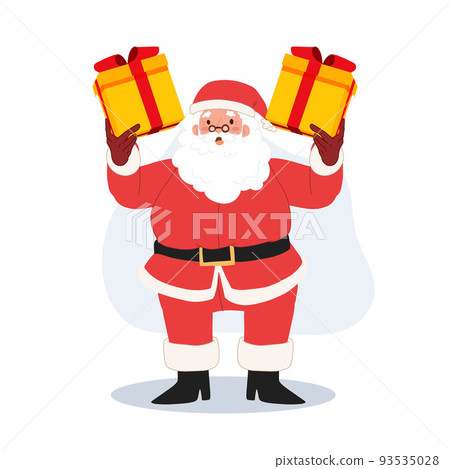 Happy Santa claus is holding gift box. Vector... - Stock Illustration ...