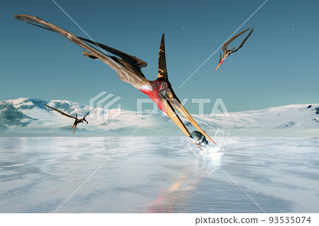 A pterosaur pteranodon captures fish for food 93535074