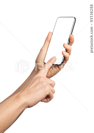 Frameless smartphone mockup with white screen. Isolated on white background. New tecnology smartphone frameless design concept. 93536288