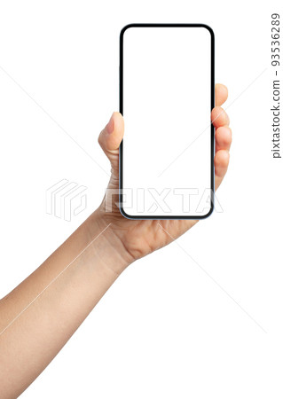 Frameless smartphone mockup with white screen. Isolated on white background. New tecnology smartphone frameless design concept. 93536289