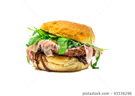 Hamburger closeup photo isolated Hamburger closeup photo isolated 93536296