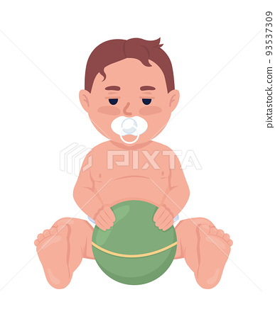 Tired baby boy with pacifier and ball semi flat... - Stock Illustration  [93537309] - PIXTA