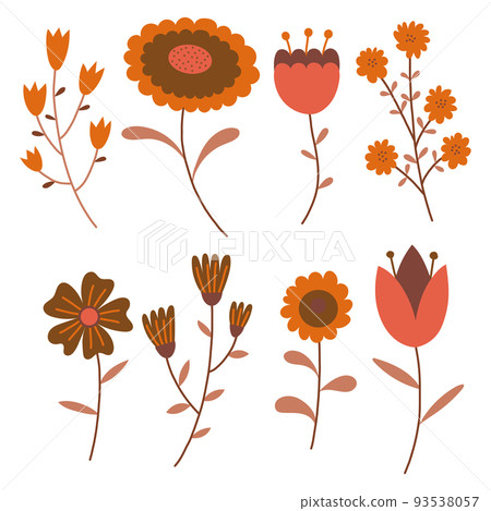 Seasonal colorful set of vector floral elements. Autumn collection of flowers and plants  93538057