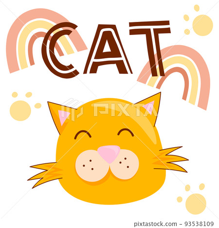 Design print of funny yellow. Nursery print with cat and lettering. Vector illustration  93538109
