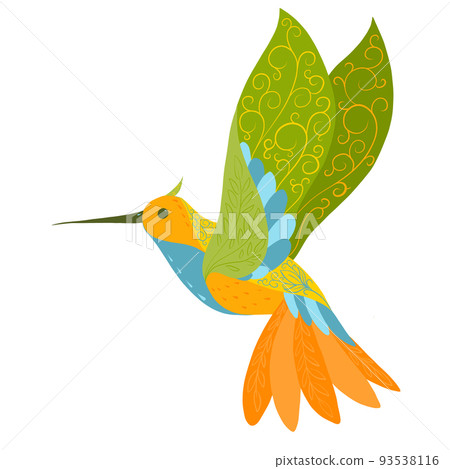Vector illustration of fantastic colorful unusual bird in a vivid design. Tropical fauna style 93538116