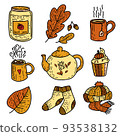 Autumn scrapbook bundle, cozy fall icons or stickers with mug, cup, kettle, 93538132