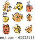Autumn scrapbook bundle, cozy fall icons or stickers with mug, cup, kettle, cakes 93538133