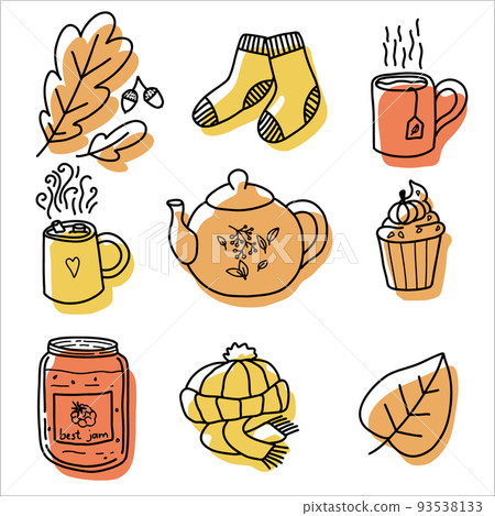 Autumn scrapbook bundle, cozy fall icons or stickers with mug, cup, kettle, cakes Autumn scrapbook bundle, cozy fall icons or stickers with mug, cup, kettle, cakes 93538133