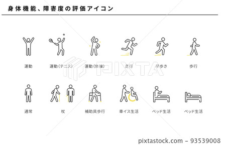 身體機能、殘疾程度評估圖標集、矢量 93539008