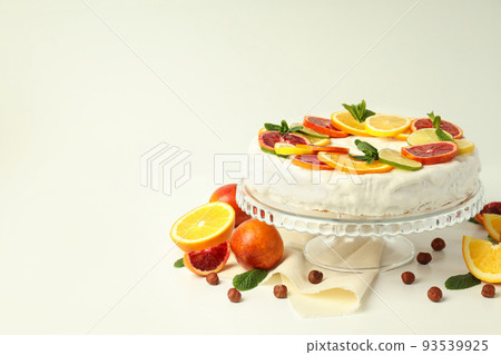 Concept of tasty food with pie with meringue, space for text 93539925