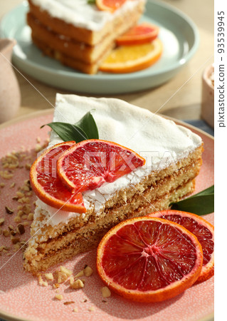 Concept of tasty food with pie with meringue, close up 93539945