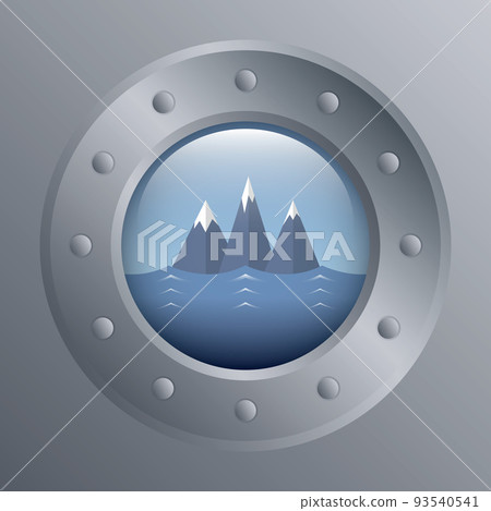 porthole with iceberg seascape view marine winter design 93540541