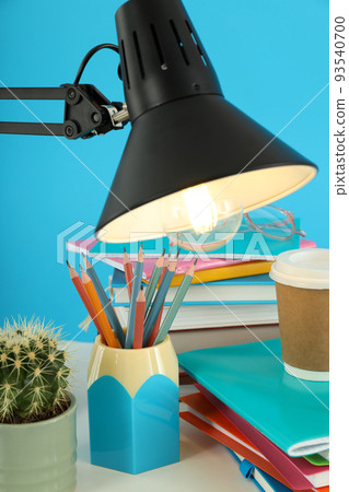 Concept of preparing to exams or tests on blue background 93540700