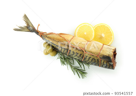 Tasty smoked mackerel isolated on white background Tasty smoked mackerel isolated on white background 93541557
