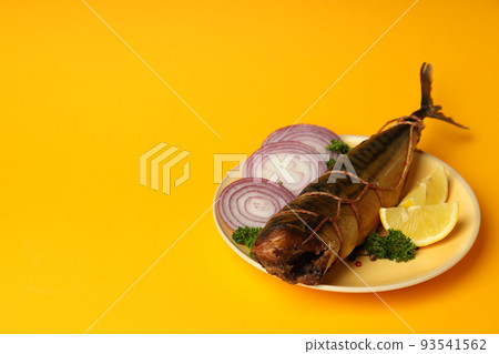 Concept of tasty food, smoked mackerel, space for text 93541562