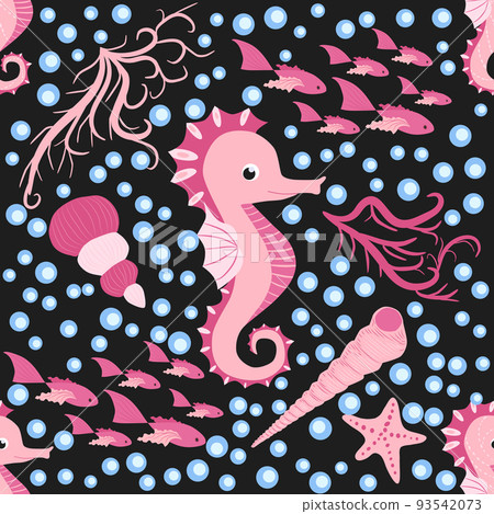 Seahorse and starfish seamless pattern. Sea life summer background. Cute sea life. Design for fabric and decor 93542073