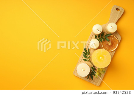 Concept of relaxation with aroma candles, space for text Concept of relaxation with aroma candles, space for text 93542528