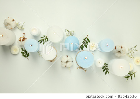 Concept of relaxation with aroma candles, top view Concept of relaxation with aroma candles, top view 93542530