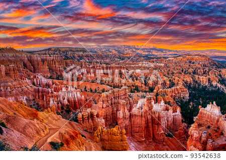 Panoramic view of Bryce Canyon National Park at sunset - Utah, USA. Concept World Famous Place 93542638