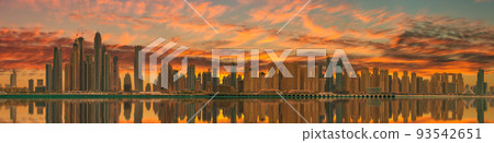 Panoramic view of Dubai Marina bay at sunset, UAE Panoramic view of Dubai Marina bay at sunset, UAE 93542651
