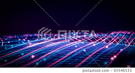 3d rendering abstract defocused blue neon background with light trails and bokeh. 93546533
