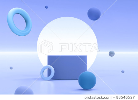 Abstract 3d rendering of podium for cosmetics, perfume, products presentation. Ready made scene. Geometric figures flying next to violet blue matte pedestal. Futuristic stand mockup Abstract 3d rendering of podium for cosmetics, perfume, products presentation. Ready made scene. Geometric figures flying next to violet blue matte pedestal. Futuristic stand mockup 93546557