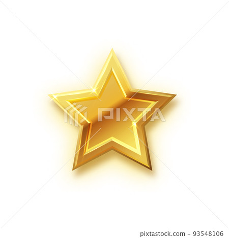 Gold shiny glitter glowing christmas star with shadow isolated on white background. Vector illustration. 93548106