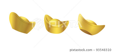 Realistic sycee gold ingot set isolated vector 93548310