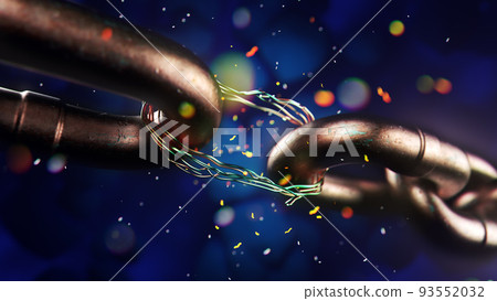 Blockchain digital chain, beautiful abstract copper coil wiring . 3d rendering. 93552032