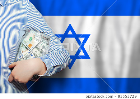 Israel banking and business concept. US dollars and Jewish flag background 93553729