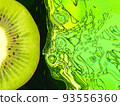Half of ripe green kiwi slice on green abstract liquid background. 93556360