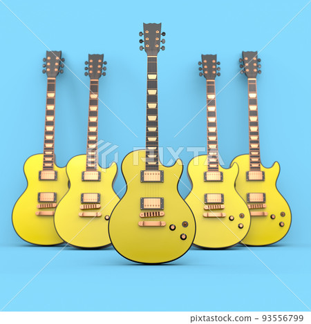 Set of electric acoustic guitar isolated on blue background. 93556799
