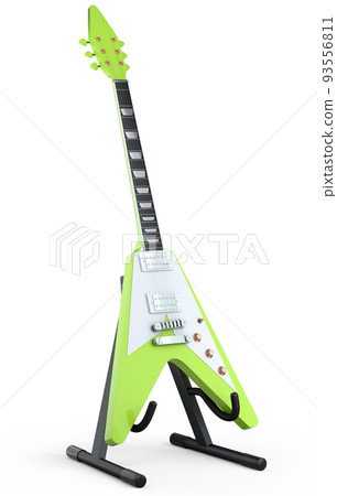 Electric acoustic guitar on stand isolated on white background. Electric acoustic guitar on stand isolated on white background. 93556811