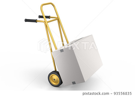 Airport luggage cart or baggage trolley side with cardboard boxes or cartons Airport luggage cart or baggage trolley side with cardboard boxes or cartons 93556835