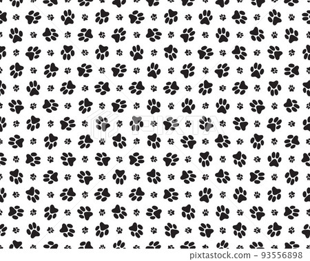 Seamless pattern of print of dogs paws on a white background 93556898