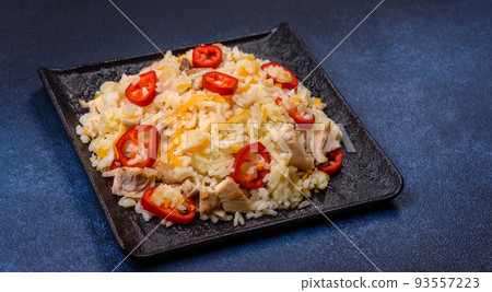 Homemade chinese fried rice with vegetables and a chicken Homemade chinese fried rice with vegetables and a chicken 93557223