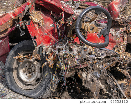 Road traffic accident of a car with fire. Road traffic accident of a car with fire. 93558110