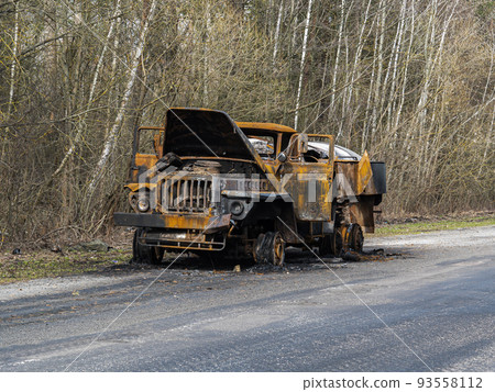 Road traffic accident of a car with fire. Road traffic accident of a car with fire. 93558112
