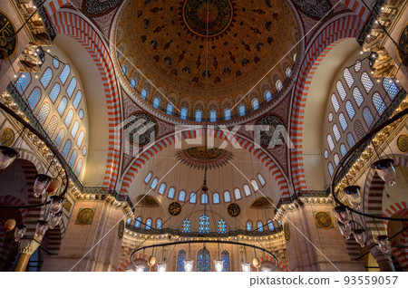 ISTANBUL, TURKEY - January 2022: Suleymaniye Mosque interior ISTANBUL, TURKEY - January 2022: Suleymaniye Mosque interior 93559057