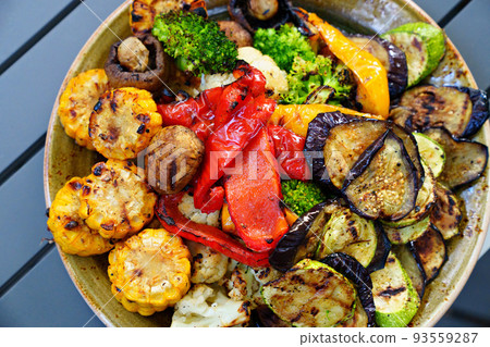 a plate of grilled vegetables. vegetable kebab. simple and delicious food. 93559287