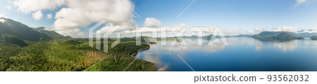 Aerial Panoramic View of Kennedy Lake during a vibrant sunny day. 93562032
