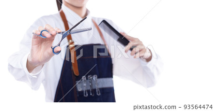 Hairdresser Salon show hand with professional scissor haircut to make beauty to woman client in barber shop. Coiffure comb set style to long hair head and cut work as hairstylist over white background Hairdresser Salon show hand with professional scissor haircut to make beauty to woman client in barber shop. Coiffure comb set style to long hair head and cut work as hairstylist over white background 93564474