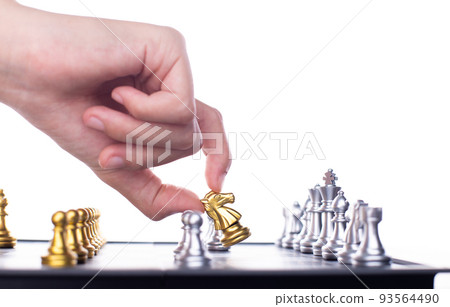 Business woman play Chess to success. Leader use strategy game to challenge competitor with intelligence leadership  power to move King to victory with management team idea battle to win, copy space 93564490