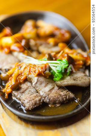 Grilled Pork Belly with Mushroom Sauce Grilled Pork Belly with Mushroom Sauce 93564554
